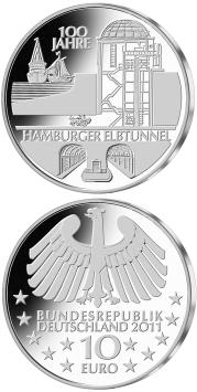 100 jaar Elbetunnel Hamburg 10 euro Duitsland 2011 cuni UNC